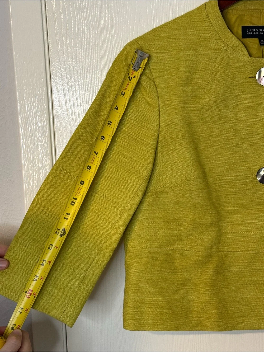 Jones New York Collection Linen Blend Jacket | Citron Chartreuse Blazer | Women - Picture 3 of 7